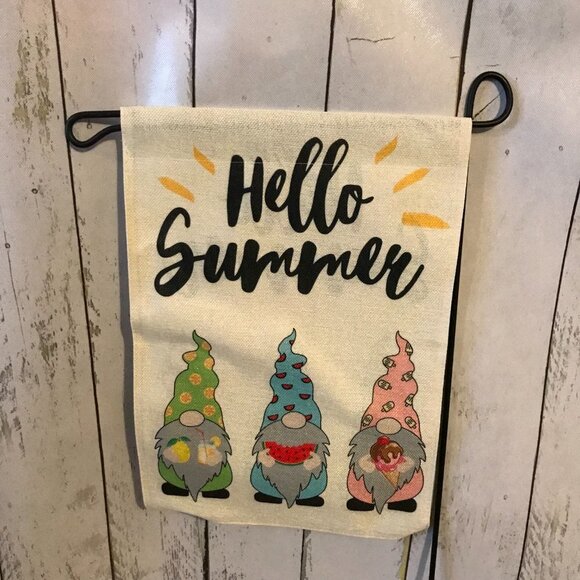 NEW Hello Summer Garden Flag with gnomes and summer treats; lemon, watermelon - Picture 5 of 6